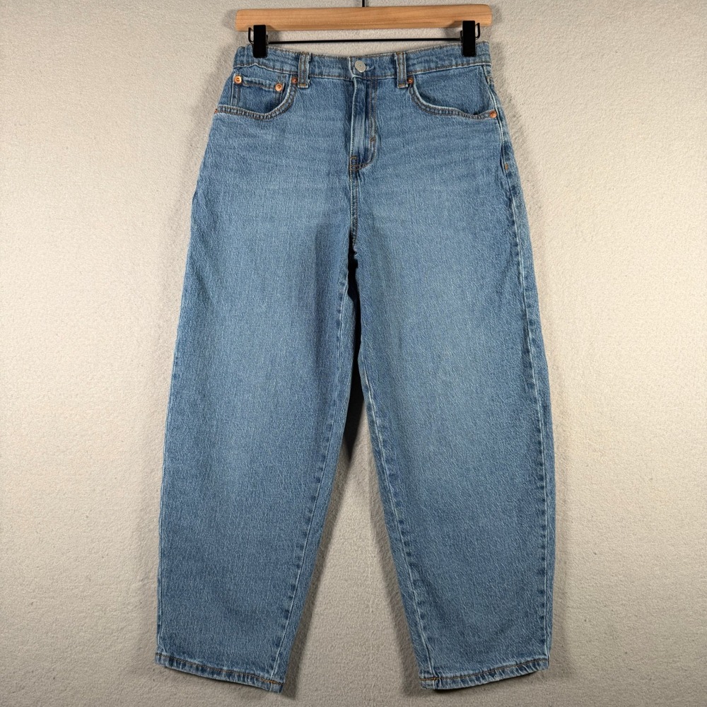 Levis Kids Girls Baggy Barrel Jeans Size 14 Medium Wash Blue Denim Relaxed Fit